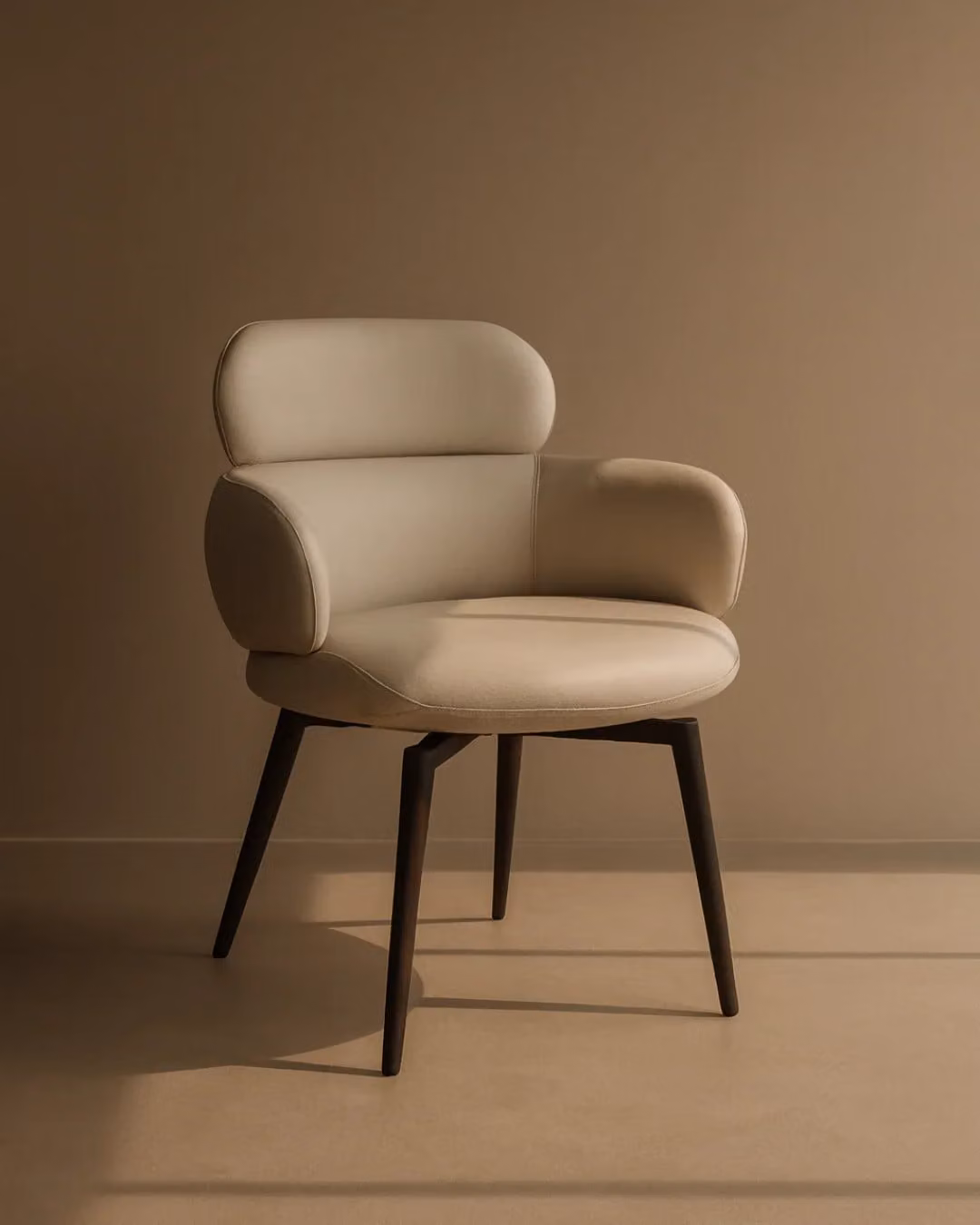 Tommy Franks Jesi Swivel Dining Arm Chair in Beige Fabric and Synthetic Leather