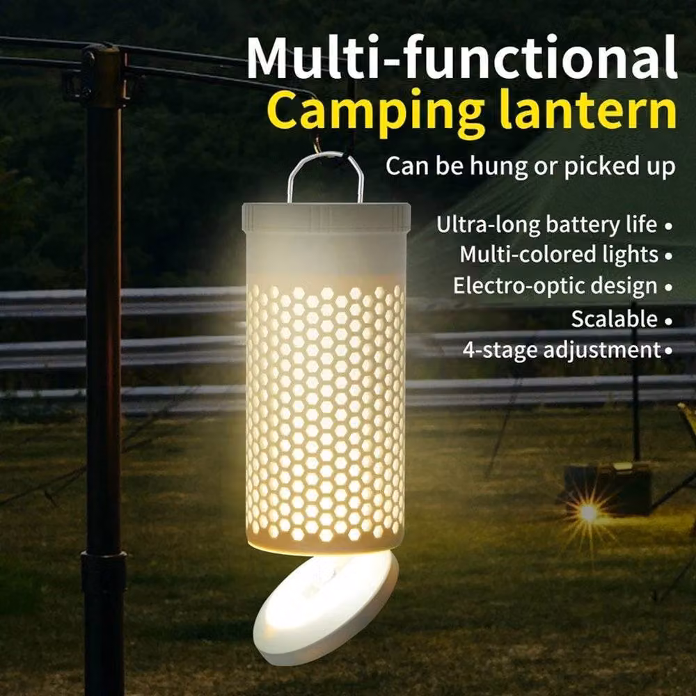 VOGREX Dimmable Telescopic Camping Lantern in Beige, Height Adjustable Rechargeable Table Lamp – 4