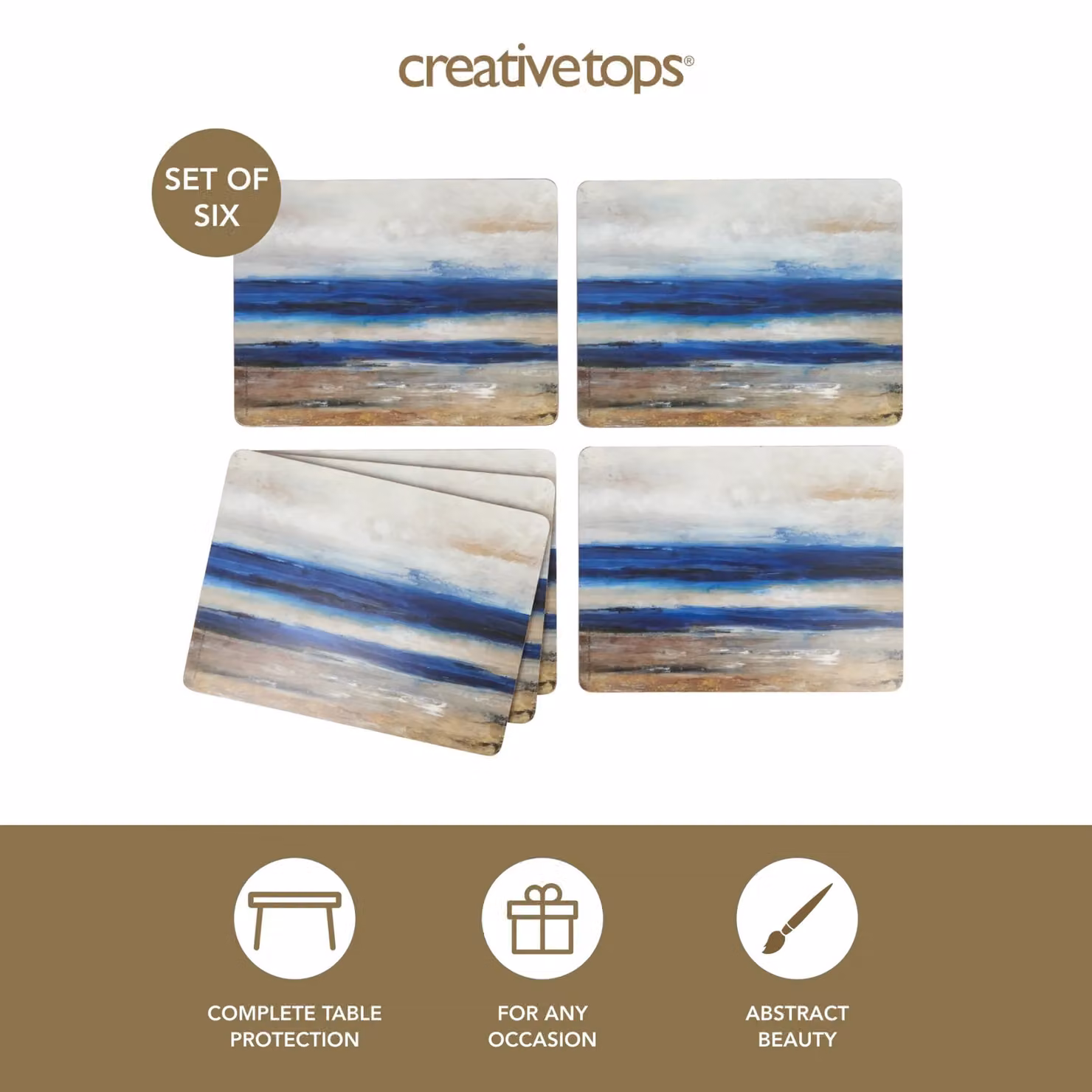 Creative Tops Set of 4 Blue and Grey Graphic Wooden Placemats with Cork Backing, W: 30 cm, D: 22.8 cm – 9