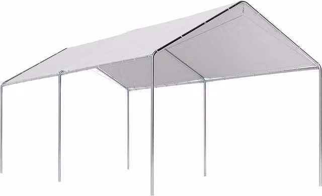 Outsunny White Heavy Duty Carport Garage Car Shelter with Galvanised Steel Gable Canopy Tent, W: 600 cm, D: 300 cm, H: 260 cm