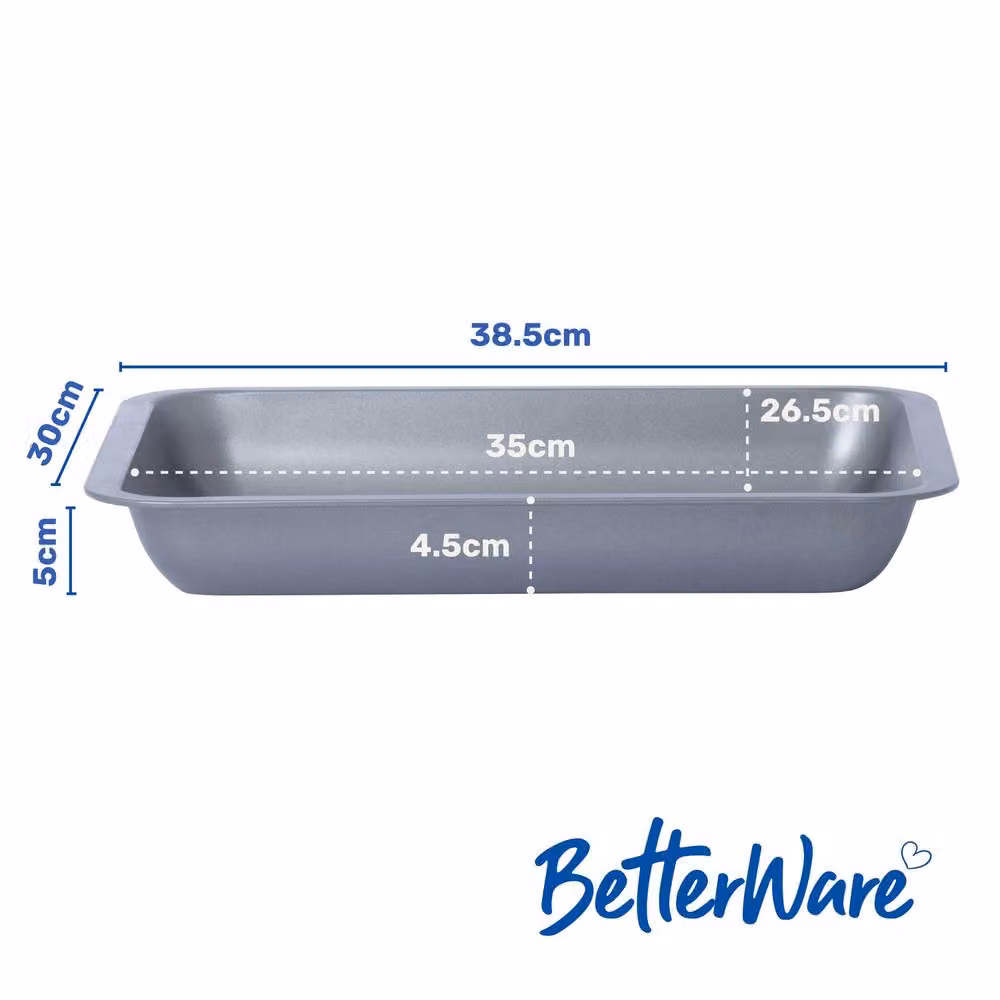 Betterware Essentials Non-Stick Rectangular Roasting Tin, Silver, 39 cm – 6