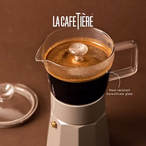 La Cafetière Verona Glass Espresso and Latte Maker, 6 Cup, Transparent and Beige – 3