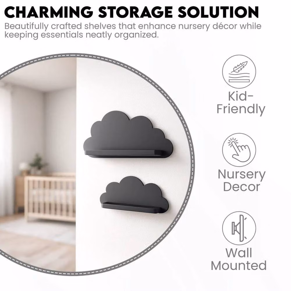 Kelvenix 2 Piece Cloud Wall Shelves in Black – 2