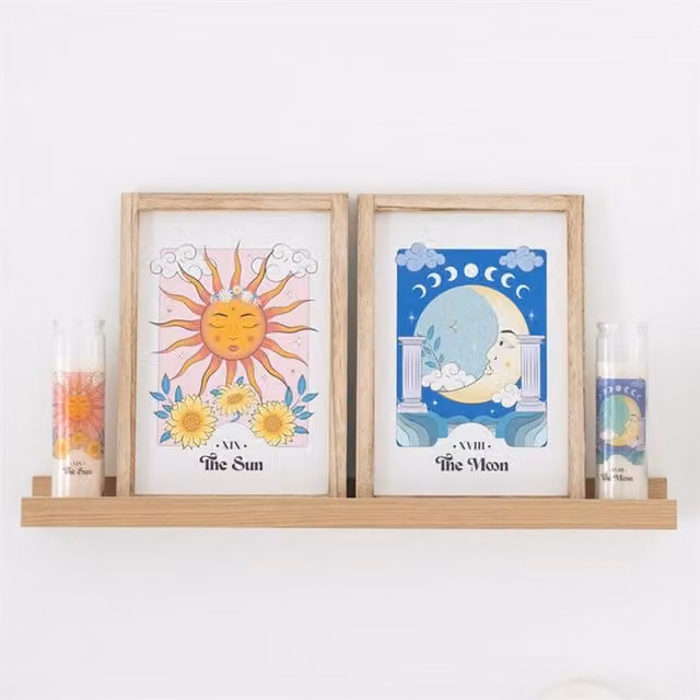 KDMK Celestial Moon Abstract Framed Wall Art Print, Multicolor and Yellow, Rectangular Wood Frame