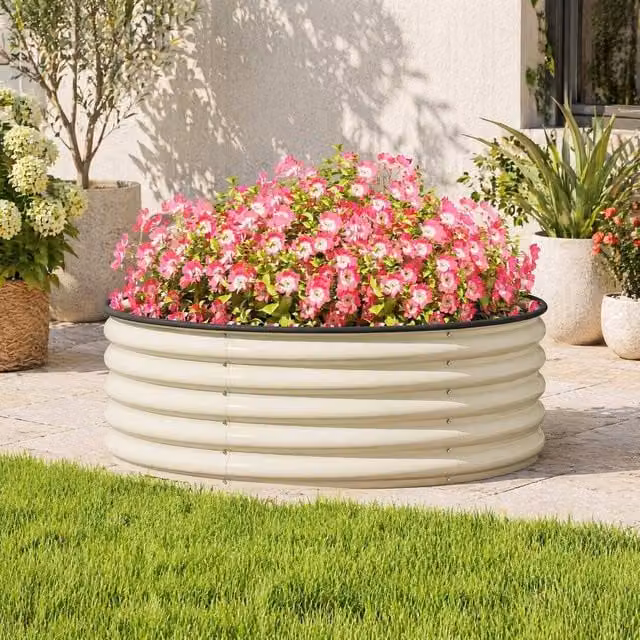 STILVORA Raised Garden Bed Beige Galvanised Steel Planter W/D/H: 120 x 43 x 43 cm