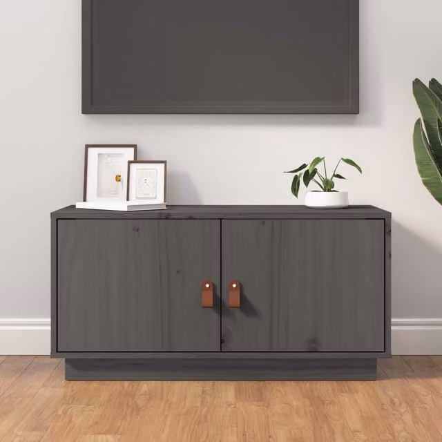 Berkfield Home Grey Rustic Solid Wood Pine TV Cabinet W/D/H: 80 x 34 x 40 cm