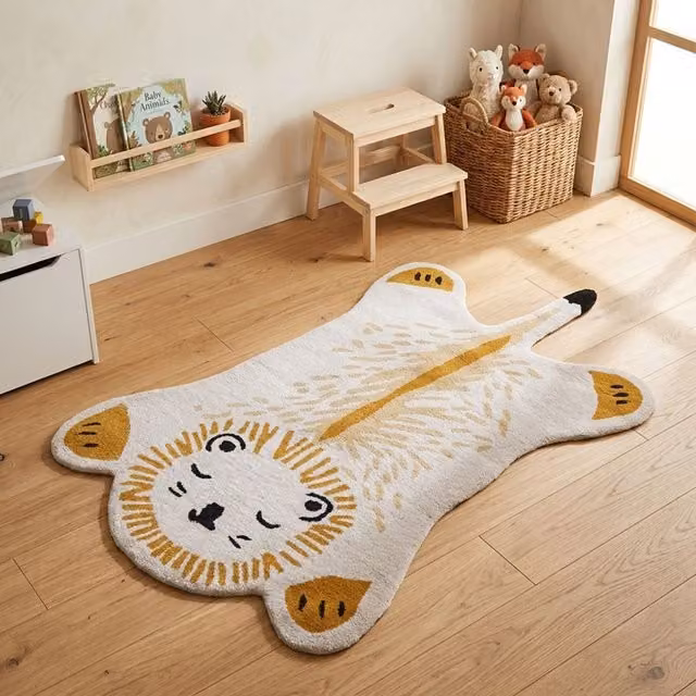 Orsina Kids Lion Hand-Tufted Round Rug in Gold and Multicolour, Diameter: 100 cm – 2