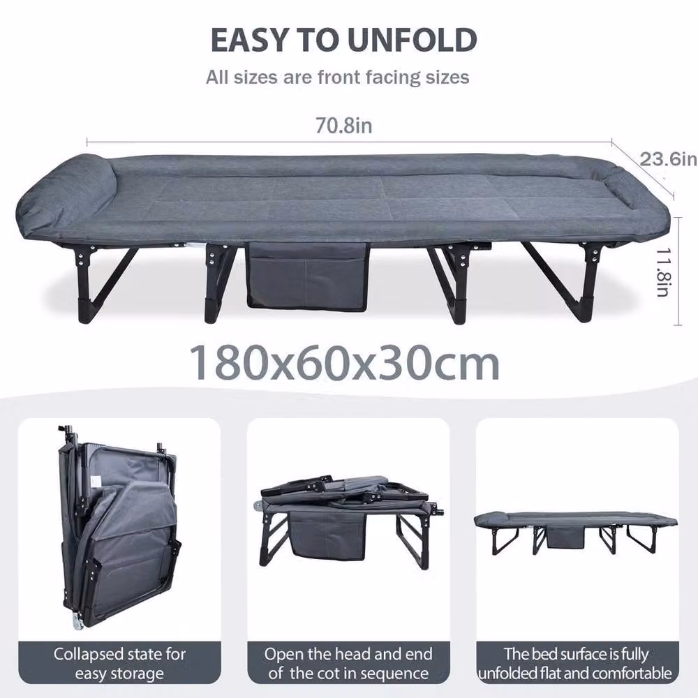 FLAVORA Grey Folding Sun Lounger Recliner Single Camping Bed W/D/H: 180 x 60 x 30 cm – 2