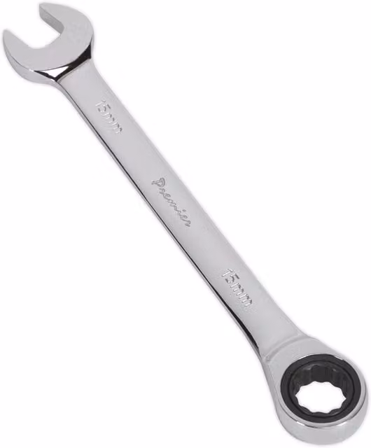 Loops 15mm Ratchet Combination Spanner in Silver Chrome Vanadium Steel