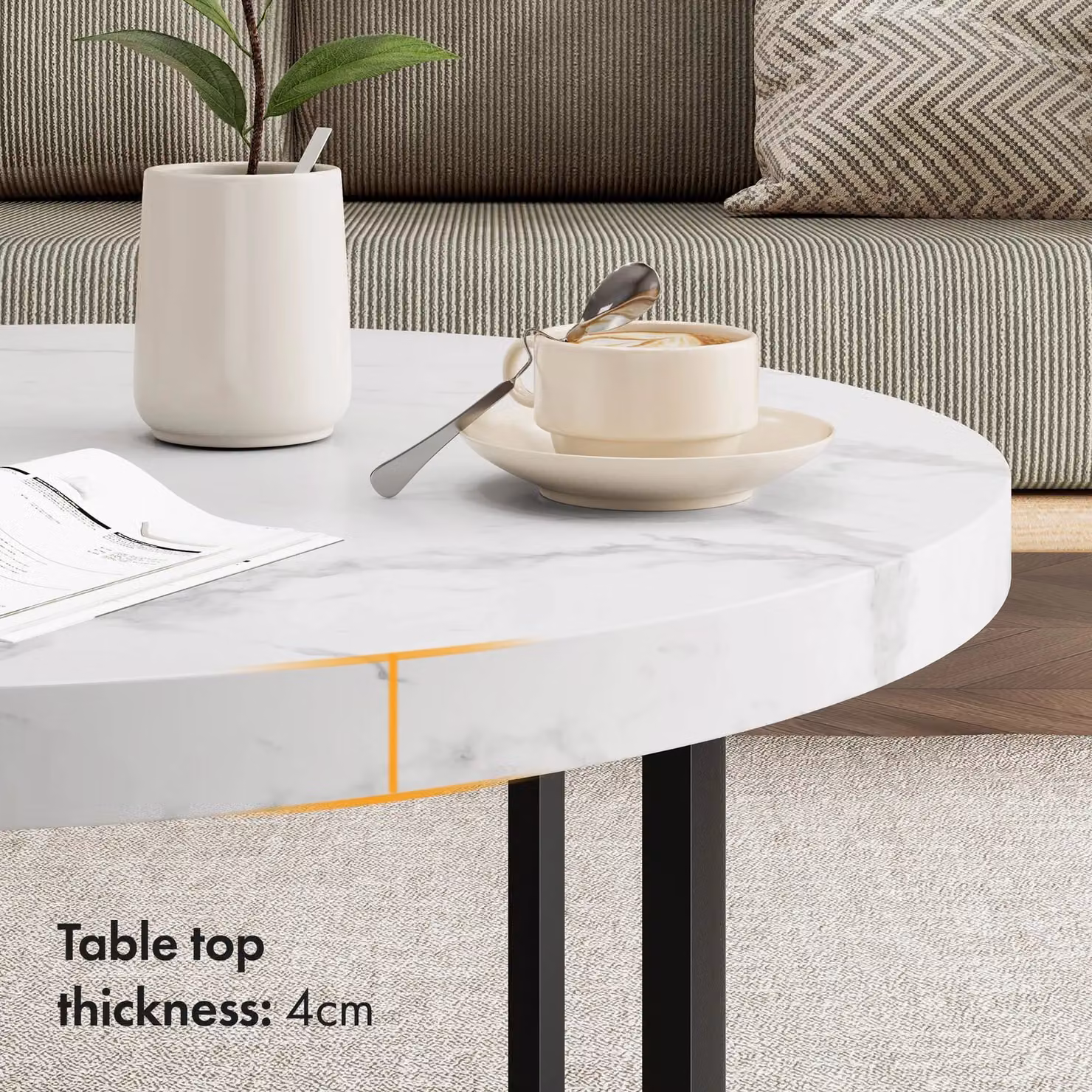 VonHaus Round Living Room Coffee Table with X-Frame Metal Base – 2