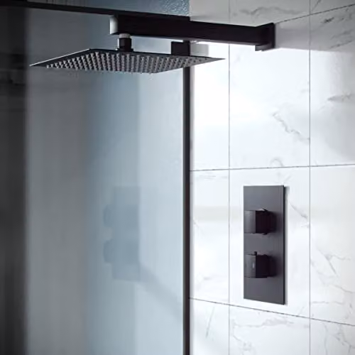 Nes Home Rennes Concealed Thermostatic Rainfall Shower Mixer Set with 200mm Square Overhead, Matte Black – 2