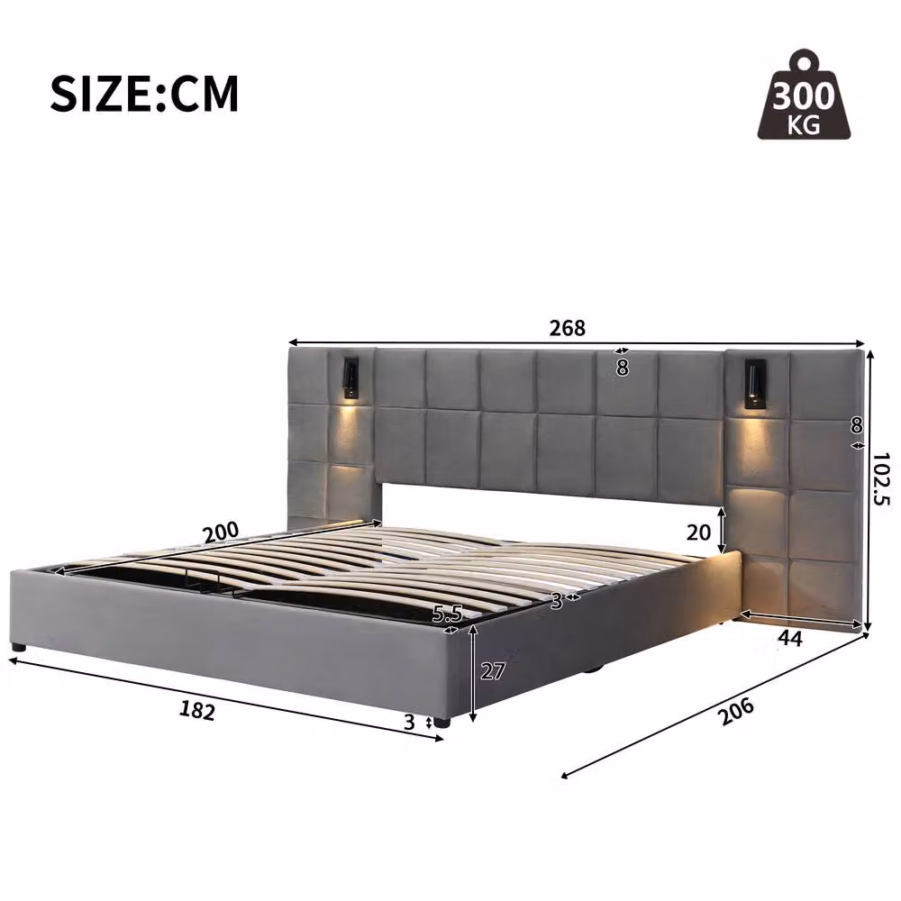 Matteo Super King Upholstered Bed Frame with Hydraulic Storage in Grey Velvet – 5