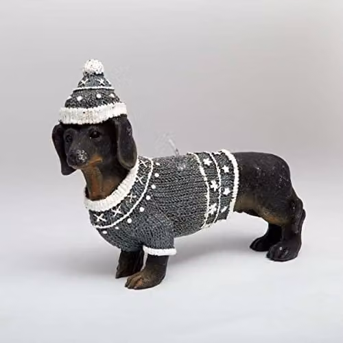 Shatchi Dachshund Wiener Figurine Wax Decorative Candle in Black and Grey, H 20 cm x W 14 cm x D 14 cm