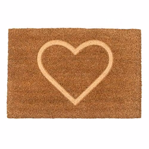 Nicola Spring Coir Door Mat with Embossed Heart in Brown, W/D: 60 x 40 cm