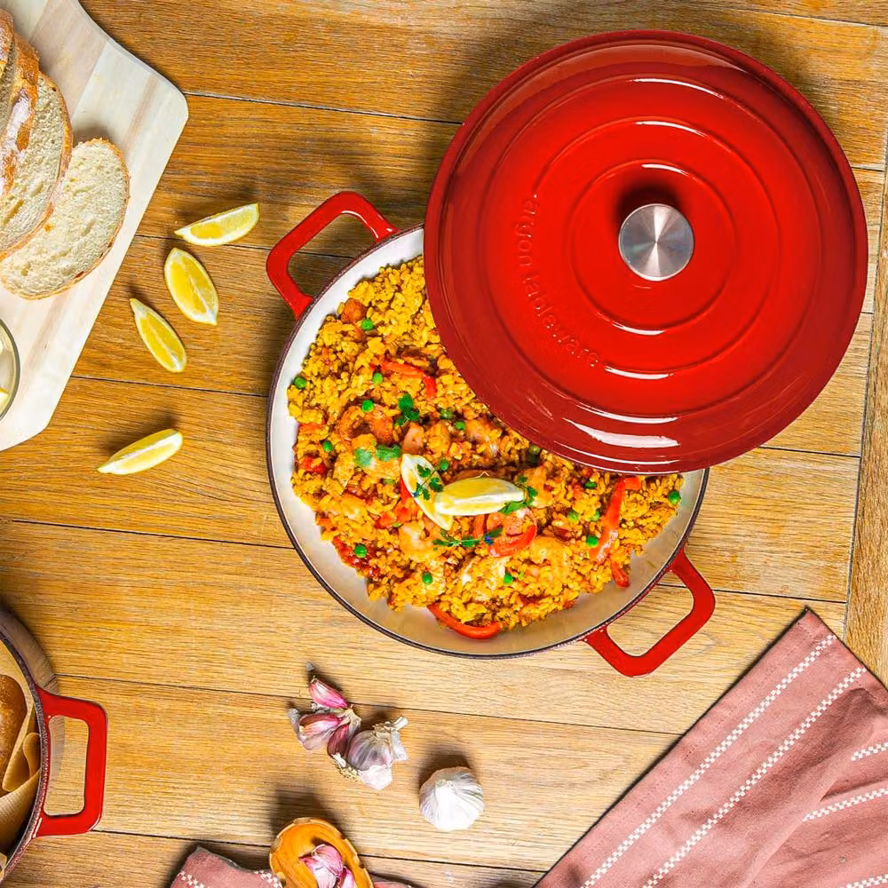 Argon Tableware 2x Shallow Cast Iron Casserole Dishes with Self-Basting Lid, 2.3L, Red – 5