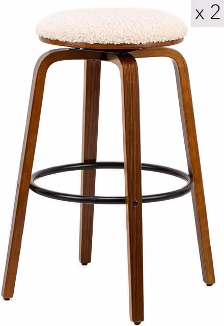 Nordlys Set of 2 Industrial Metal and Wood Bar Stools in White – 1
