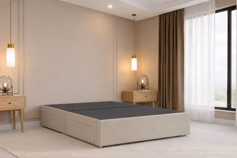 Nexus Mattresses Ltd Amalfi Plush Sprung Divan Set with 26 inch Headboard, Beige, W/D/H: 90 x 200 cm
