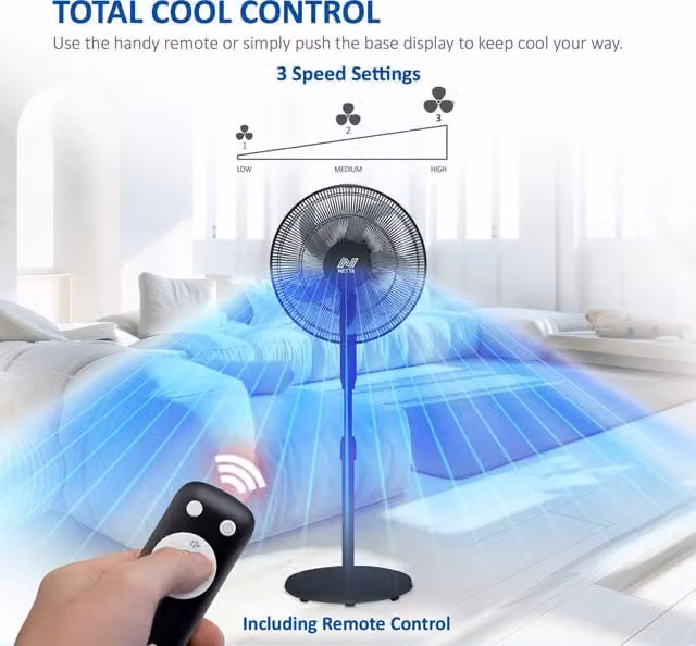 Netta Black Pedestal Fan with Remote Control, Timer and Oscillation