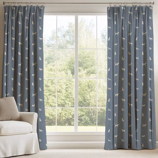 ANTE DECOR Made To Measure Blue Cotton Woof Printed Blackout Curtains with Animal Graphic Design