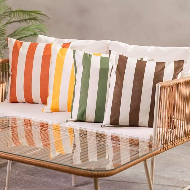 ICON 4-Pack Striped Square Outdoor Cushion Set in Yellow, Olive, Chocolate and Terracotta