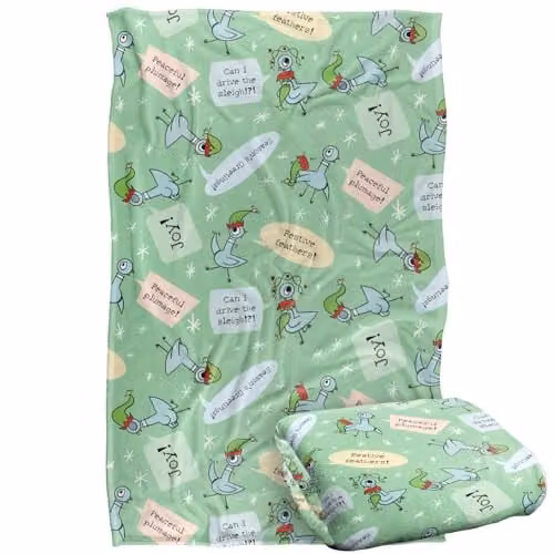 LOGOVISION Dont Let The Pigeon Drive The Sleigh Christmas Joy Pattern Super Soft Fleece Throw Blanket, Multicolour, W/D/H: 91 x 147 cm – 1