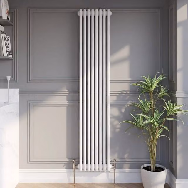 Temprazo Steel Double Bar Column Radiator in White, H 60.5 cm x W 30 cm x D 10 cm