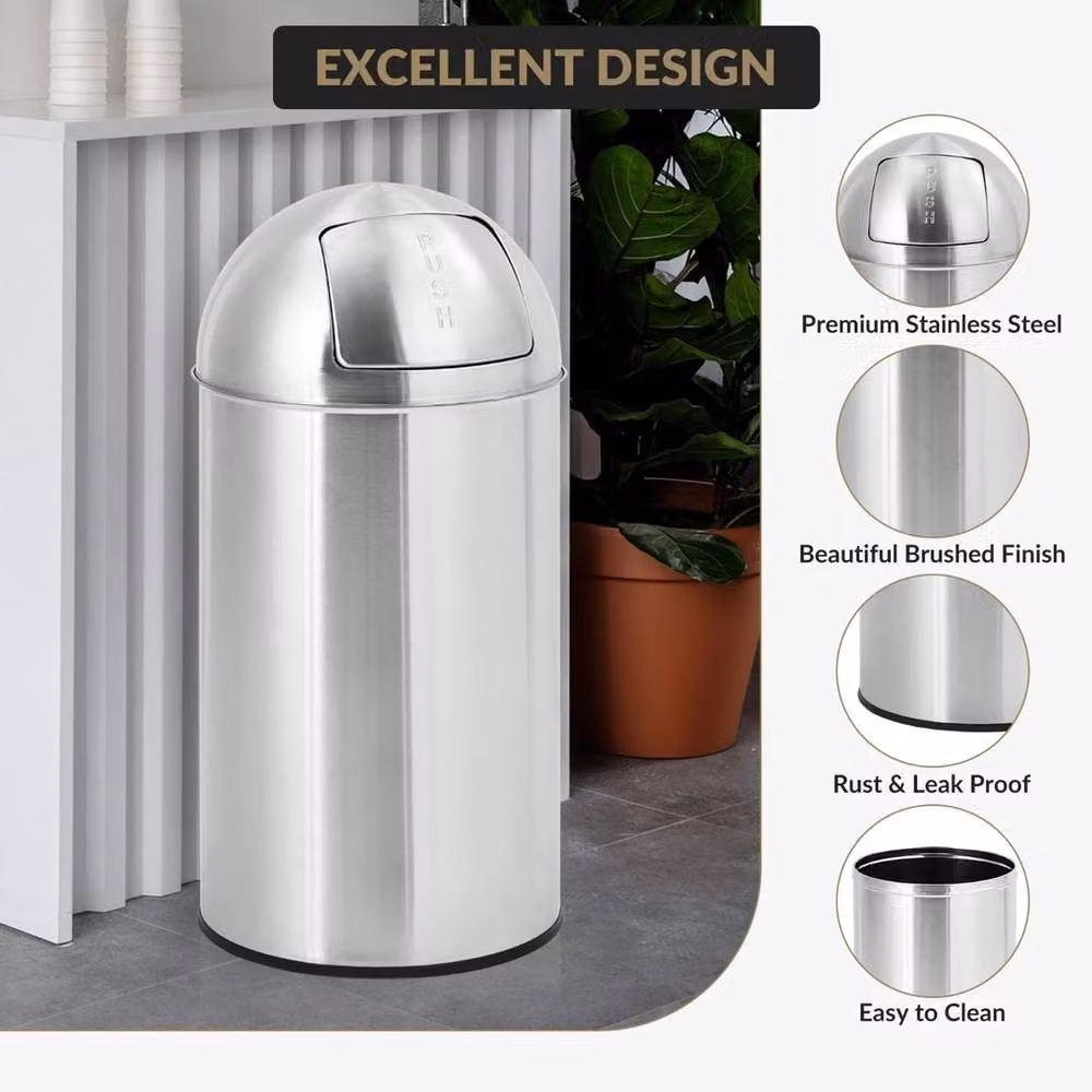 VOGREX Stainless Steel Swing Lid Kitchen Bin in Metallic Silver – 4