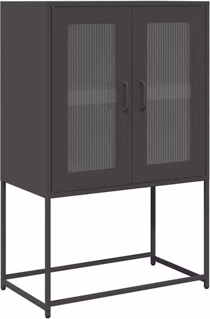 Berkfield Home Matt Black Steel Highboard with Glass Doors W/D/H: 68 x 39 x 107 cm – 1