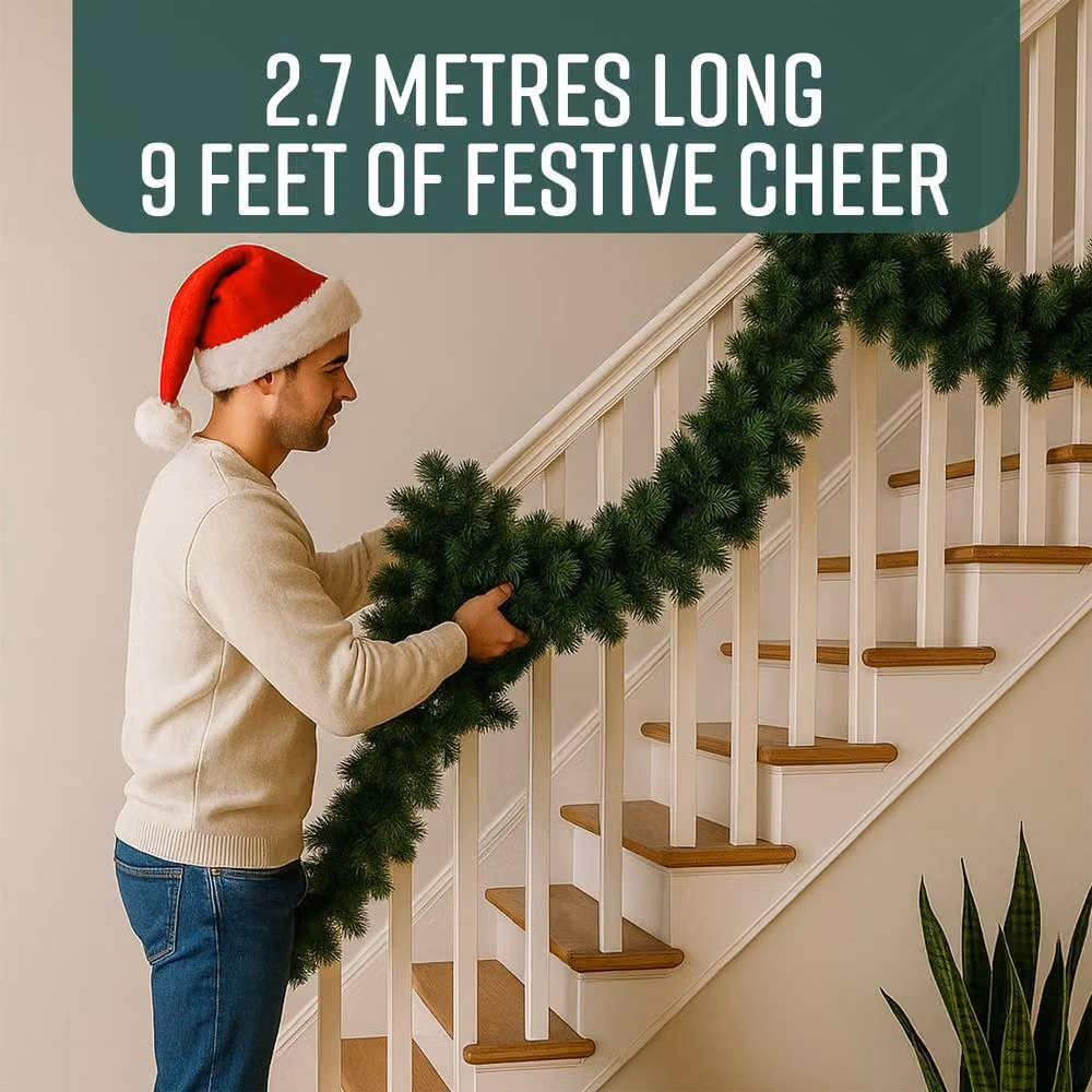 Globrite Realistic Green Pine Christmas Garland with 280 Tips, 2.7m – 2