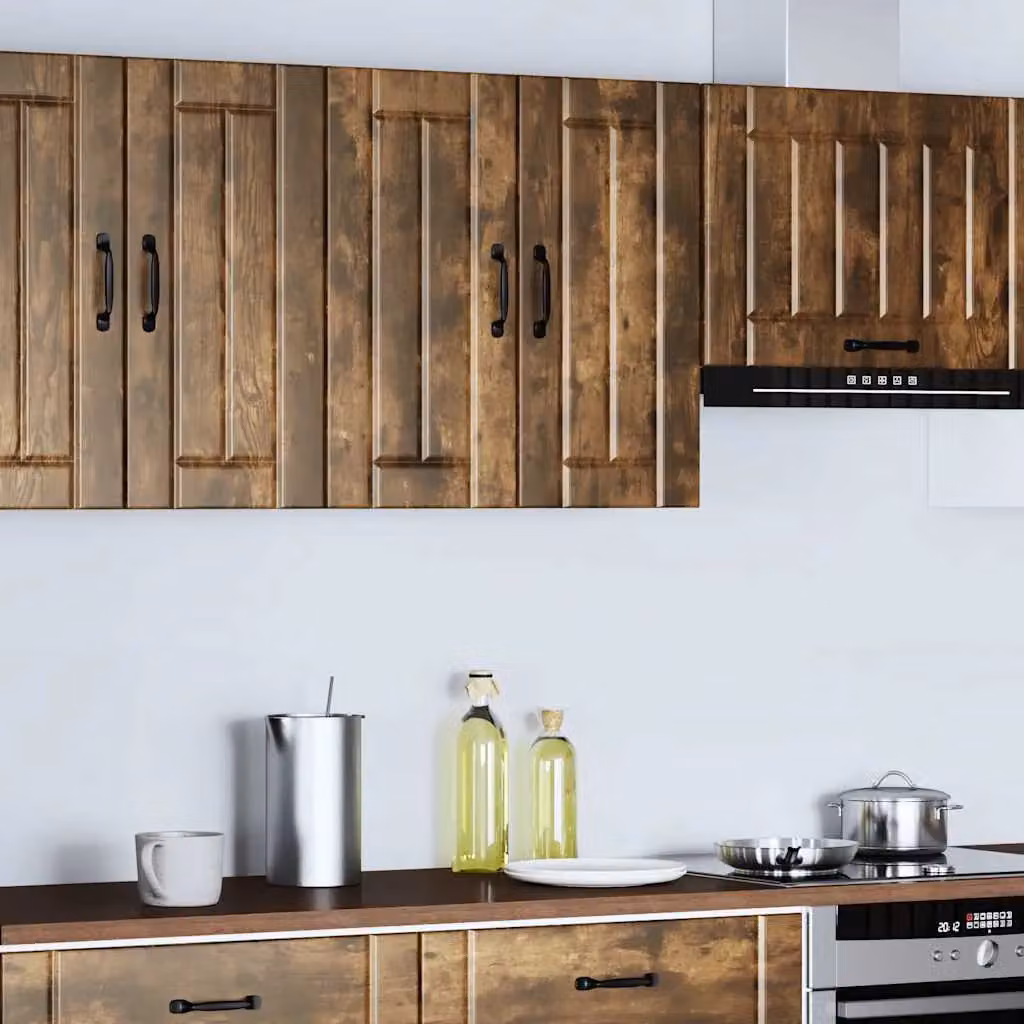 Berkfield Home Lucca Smoked Oak Kitchen Wall Cabinet in Brown with Glass Doors – 3