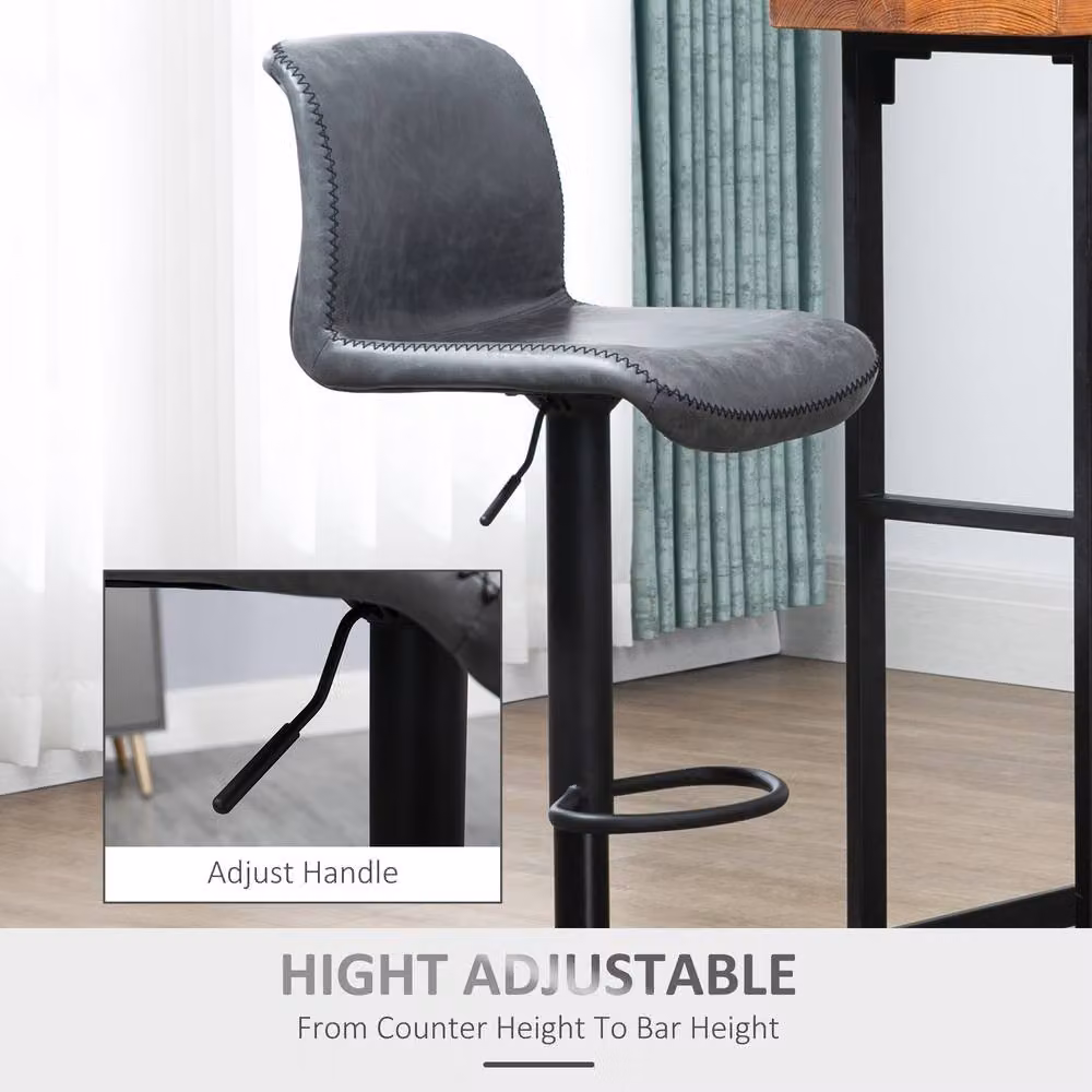 ERGOVEXA Classic PU Leather Bar Stools, Set of 2, Grey – 7
