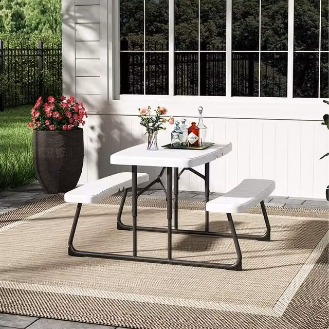 Livingandhome Kids Foldable Garden Picnic Table and Bench Set in Beige, Width: 95.5 cm