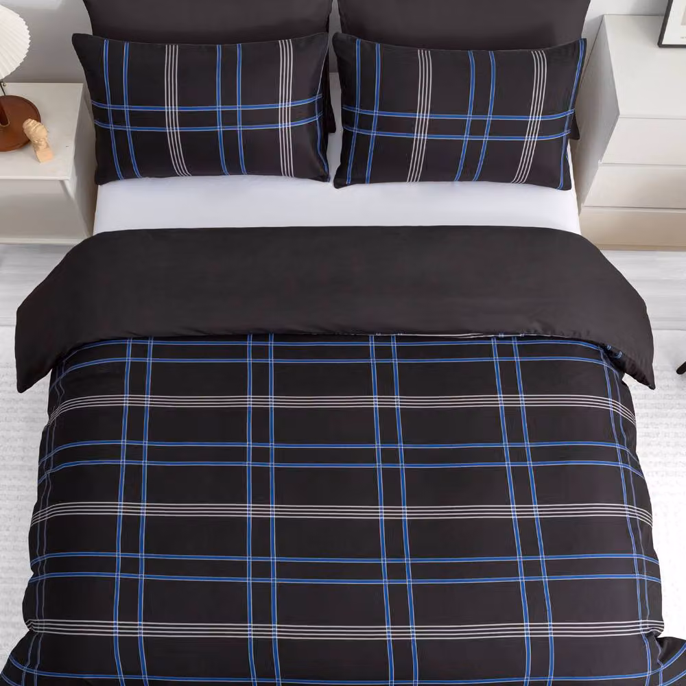 Grace Double Brushed Microfibre Duvet Cover and Pillowcase Set in Black, King Size (180 x 200 cm) – 2