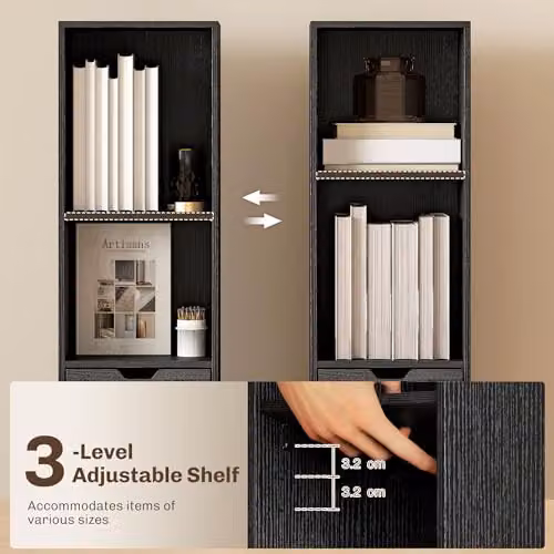 HOMCOM 6-Tier Slim Black Bookcase with Drawer, W/D/H: 30 x 24 x 158 cm – 5