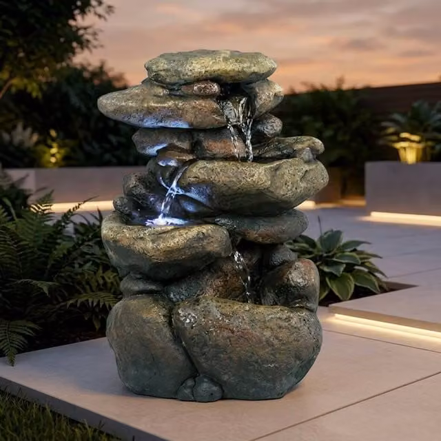 Garden Greatness Lunaria Cascading Stone Water Feature in Beige