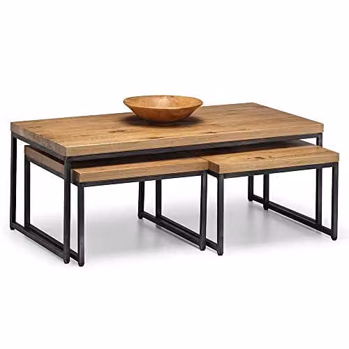 Julian Bowen Brooklyn Rectangular Nesting Coffee Tables in Oak and Metal