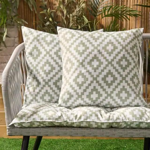 Brentfords Geometric Outdoor Cushion Covers in Sage Green and Grey, Square, Stain Repellent Polyester