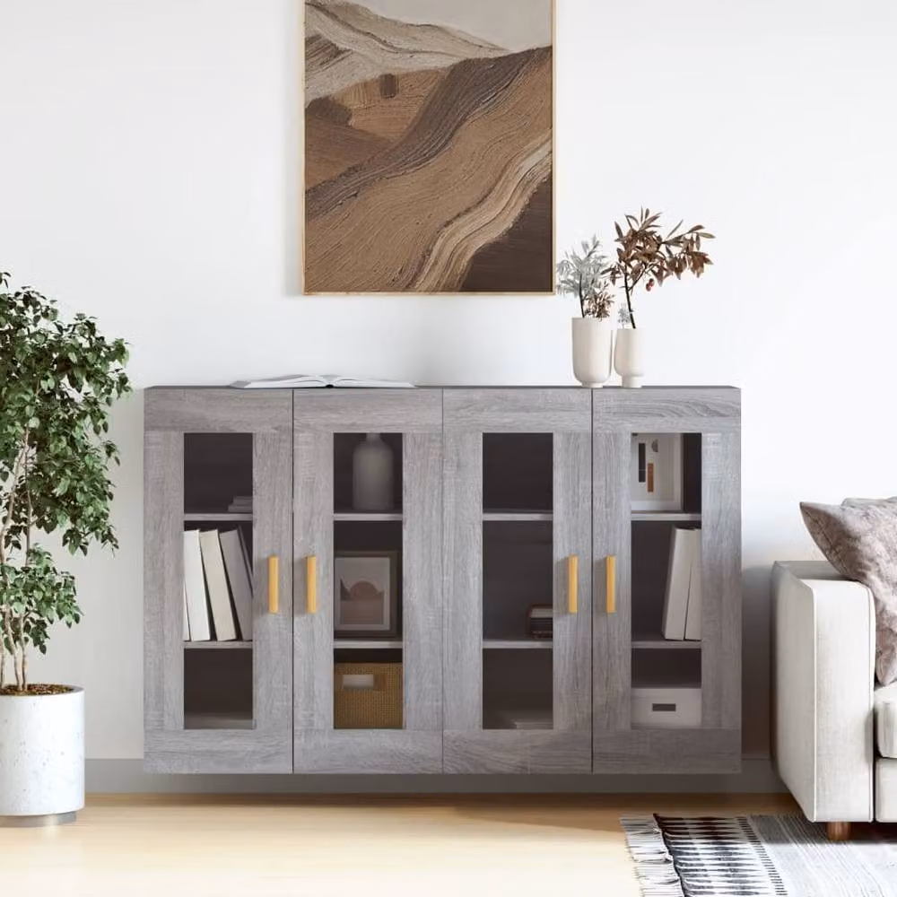 Berkfield Home Set of 2 Wall Mounted Cabinets in Grey Sonoma with Glass Doors – 2