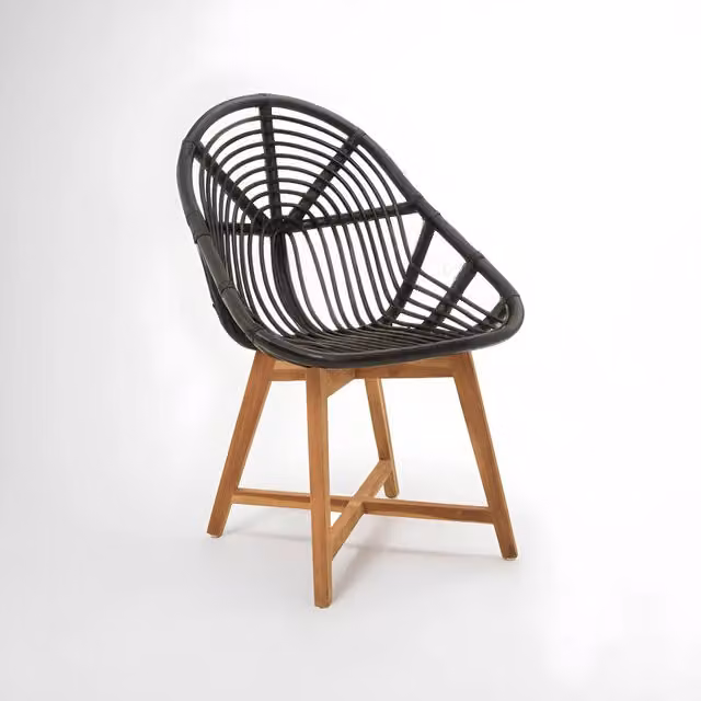 Orsina Black Natural Rattan Dining Chair with Teak Legs