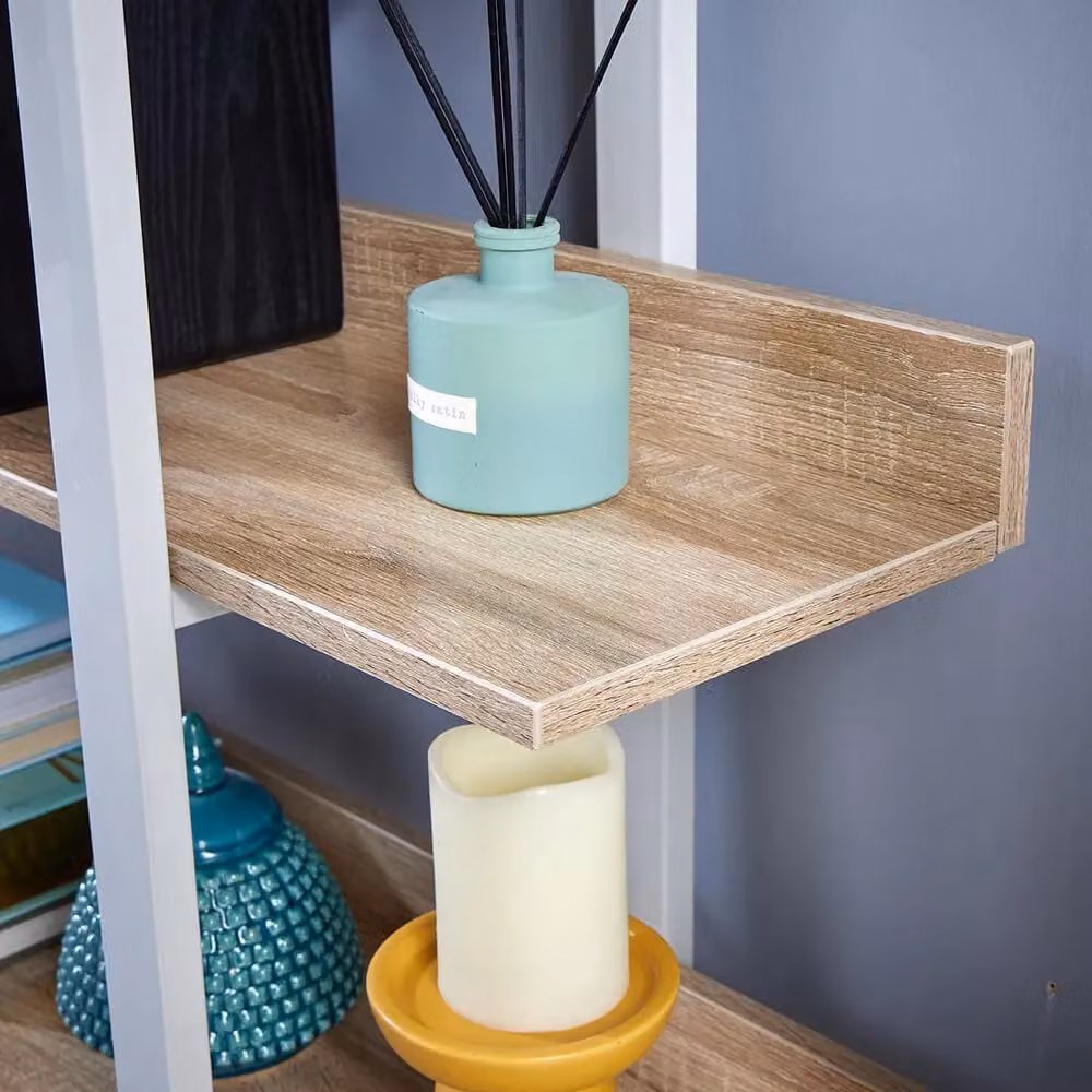 Home Source Urban Wide 3 Tier Industrial Bookcase Shelving Storage Unit in Grey Oak and Metal – 3