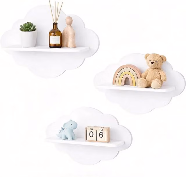 SPETLEK 3-Piece White Cloud Wavy Floating Wall Storage Shelves Set