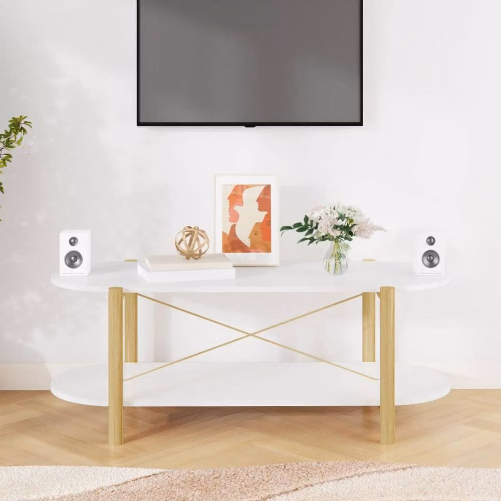Berkfield Home Oval Coffee Table in White, W/D/H: 110 x 48 x 40 cm – 3