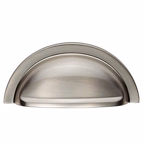 Loops 4 Pack Shell Cabinet Cup Pull Handles in Satin Nickel, W: 9.1 cm, H: 4.5 cm, Fixing Centres: 7.6 cm – 2