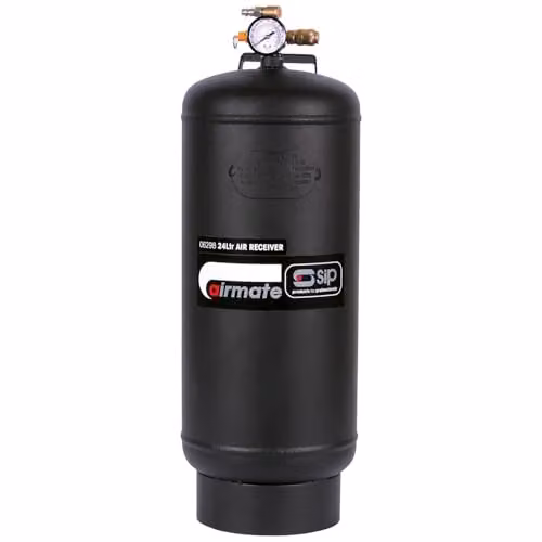 SIP Portable Vertical Air Receiver Tank for Compressed Air Storage, 24L, 8 bar, Black