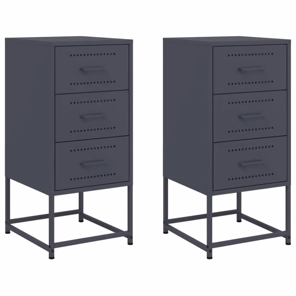 Berkfield Home Set of 2 Anthracite and Black Metal Bedside Cabinets W/D/H: 36 x 39 x 78 cm – 2