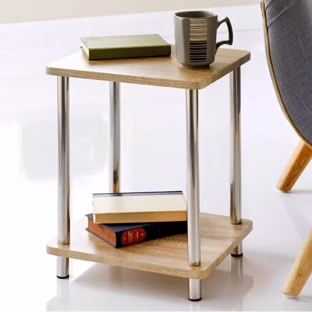 SPOT ON DEALZ Compact 2-Tier Oak Side Table in Brown