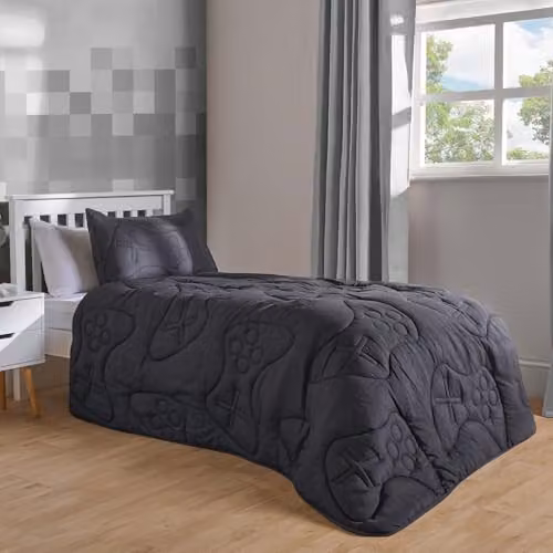 OHS Double Coverless Microfibre Quilted Duvet and Pillowcase Set, 7.5 Tog, Grey, W/D/H: 200 x 200 x 200 cm – 2