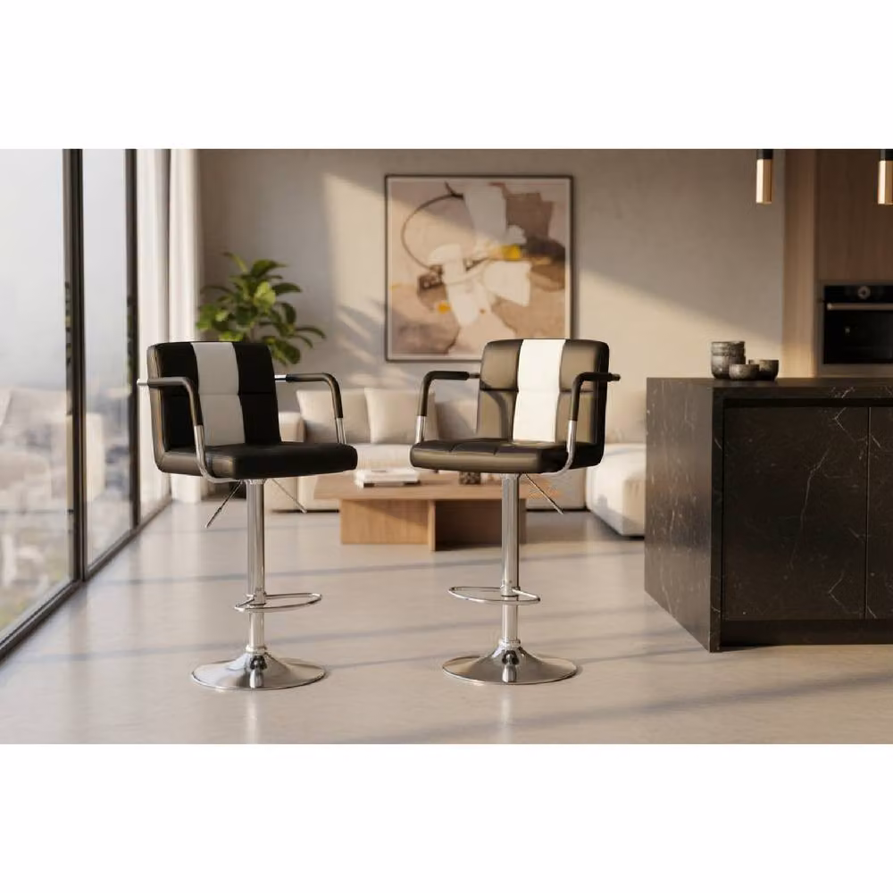 netfurniture Pair of Boton Retro Diner Bar Stools in Black and White, Height Adjustable – 2