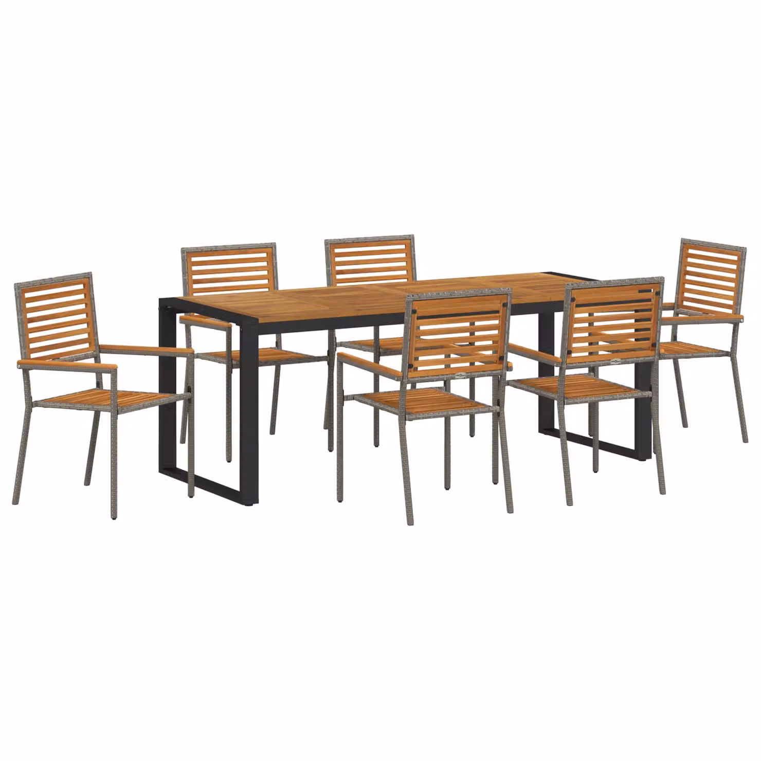 Berkfield Home 7 Piece Grey Poly Rattan and Acacia Wood Garden Dining Set – 2