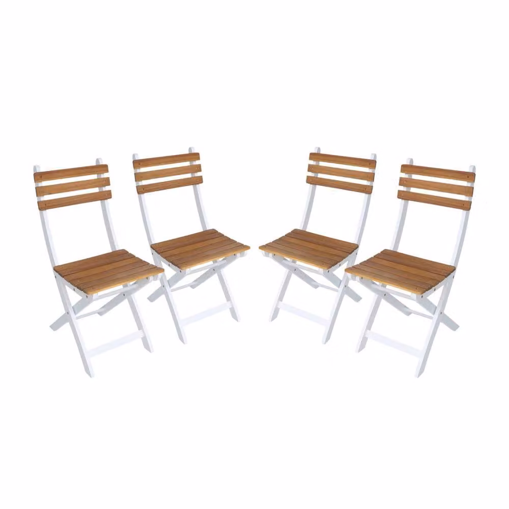 Sweek Set of 4 White Lacquered Acacia Wood Folding Garden Chairs with Armrests – 2